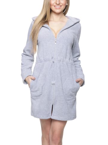 Aquarti Damen Bademantel mit Kapuze und Reißverschluss in grau