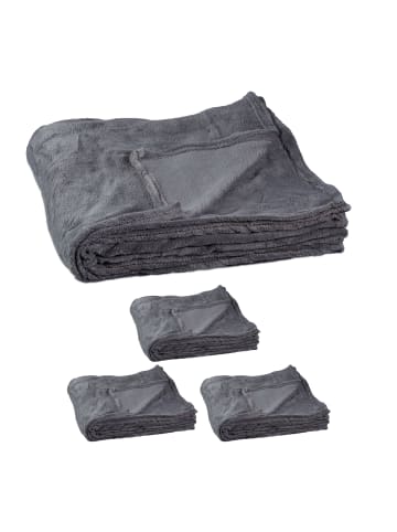 relaxdays 4x Kuscheldecke in Grau - (B)200 x (T)220 cm