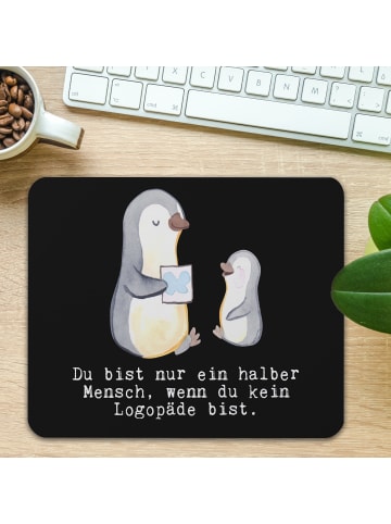 Mr. & Mrs. Panda Mauspad Logopäde Herz mit Spruch in Schwarz