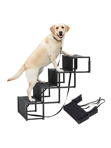 relaxdays Hundetreppe "4 Stufen"  in Schwarz – (B)101 x (H)76 x (T)45 cm