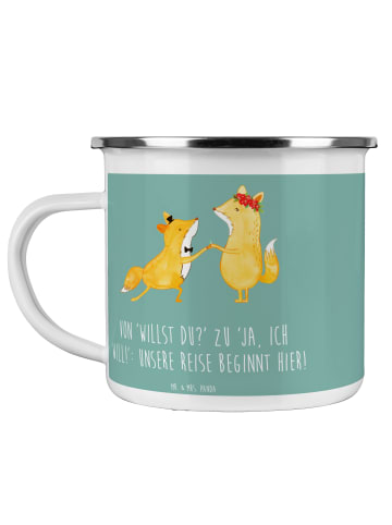 Mr. & Mrs. Panda Camping Emaille Tasse Verlobung Abenteuer mit S... in Meeresbrise