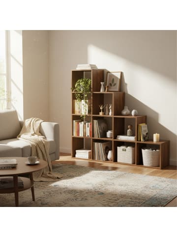 relaxdays Stufenregal in Braun - (B)129,5 x (H)129,5 x (T)29 cm