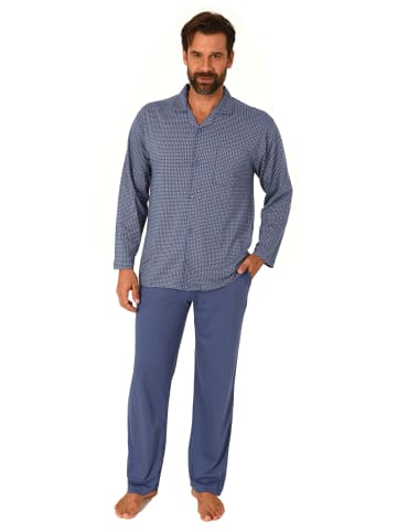 NORMANN Langarm Schlafanzug Jersey Pyjama zum durchknöpfen - 81202 in blau