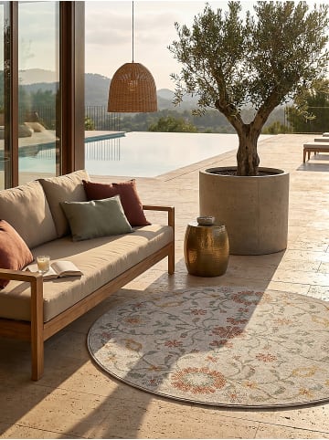 KADIMA DESIGN Outdoor-Teppich Floral pflegeleicht Balkon Terrasse Outdoor Garten in Creme