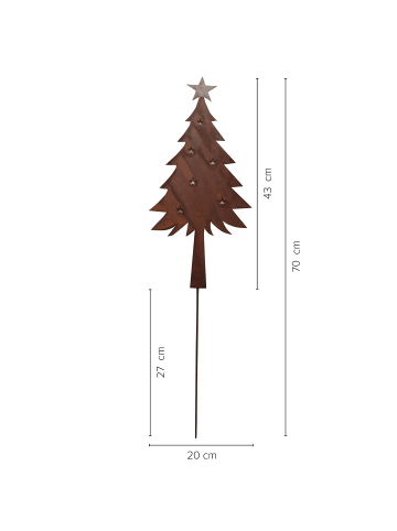 UNUS Gartenstecker Rost Weihnachtsbaum mit Stern in Braun