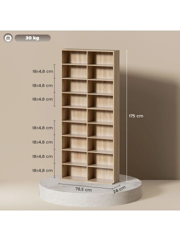 HOMCOM CD-Regal-78,5L x 24B x 175H cm-Naturholz