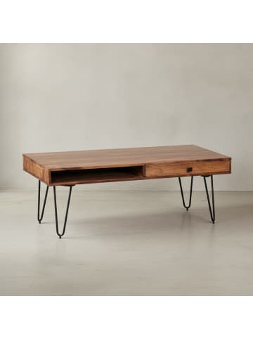 KADIMA DESIGN Couchtisch Sheesham | Schubfächer, Metallfüße, Massiv in Braun