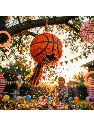 relaxdays 3-tlg. Pinata Set "Basketball" in Orange/ Schwarz - Ø25 cm