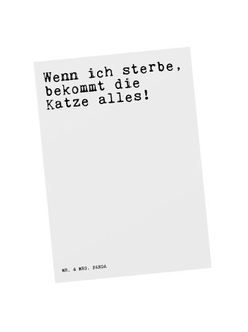 Mr. & Mrs. Panda Postkarte Wenn ich sterbe, bekommt... mit Spruch in Weiß