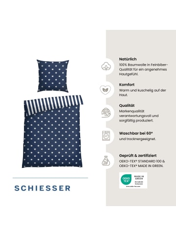 Schiesser Feinbiber-Bettwäsche-Set Sterne in Blau