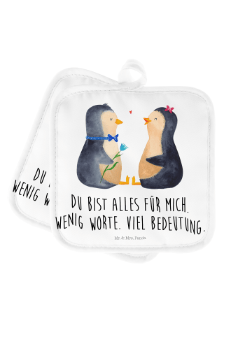 Mr. & Mrs. Panda Topflappen Pinguin Pärchen mit Spruch in Weiß