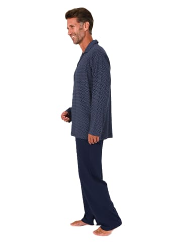 NORMANN Langarm Schlafanzug Pyjama zum durchknöpfen - 86525 in marine