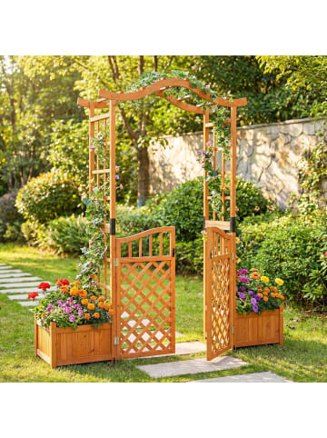 COSTWAY Rosenbogen mit Tür & 2 Blumenkästen in Orange
