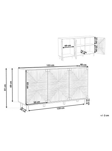 Beliani Sideboard BONDI in Braun - (W) 153 x (H) 81 x (L) 40 cm