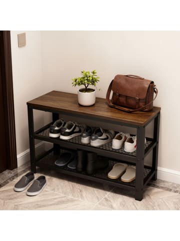 relaxdays Schuhbank in Braun/ Schwarz - (B)73 x (H)45 x (T)30 cm