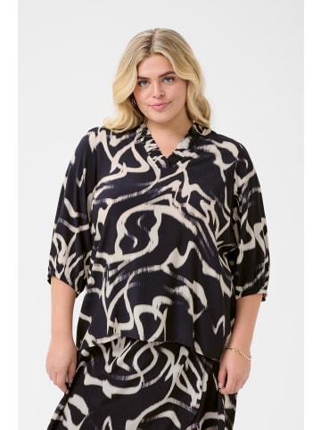 KAFFE curve Bluse kurzarm KCmaren Regular fit in Black/Nature Organic Lines
