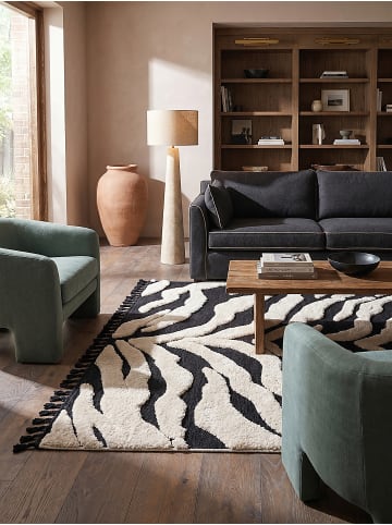 KADIMA DESIGN MARA Hochflorteppich Boho flauschig Tiermotiv Zebra 160x230 Monochrom in Natur