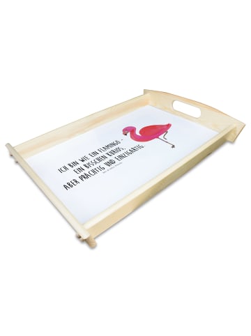 Mr. & Mrs. Panda Holztablett Flamingo Classic mit Spruch in Weiß