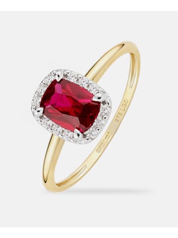 Diamant L'éternel Ring, mit synth. Rubin, 375 Gelbgold