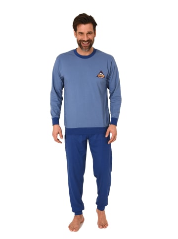 NORMANN langarm Schlafanzug Homewear Bündchen Pyjama Hausanzug in blau