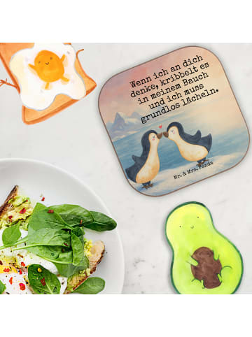 Mr. & Mrs. Panda Glas-Untersetzer Pinguine Kuss Design mit Spruch in Weiß
