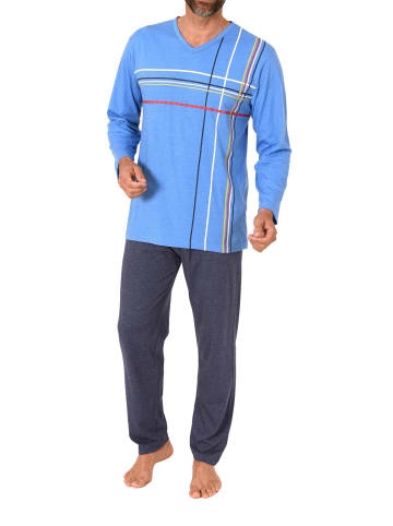 NORMANN Schlafanzug langarm Frontprint - 88808 in hellblau