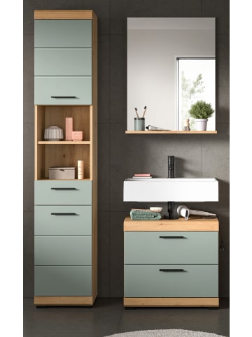 Inn.Furn Badmöbel-Set Salbei grün, Eiche Artisan 3-teilig 112 cm, Komplettset