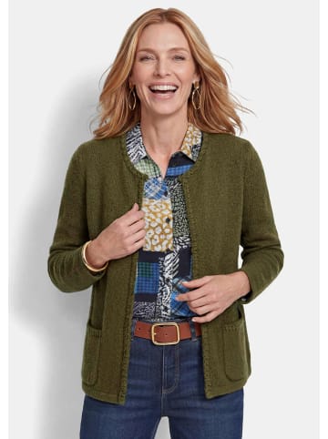 GOLDNER Kurzgröße: Strickcardigan mit Häkchenverschluss in khaki