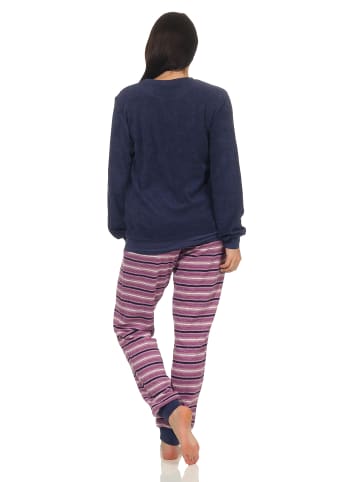 NORMANN Frottee Pyjama Bündchen Hose gestreift Oberteil Herz - 50143 in marine