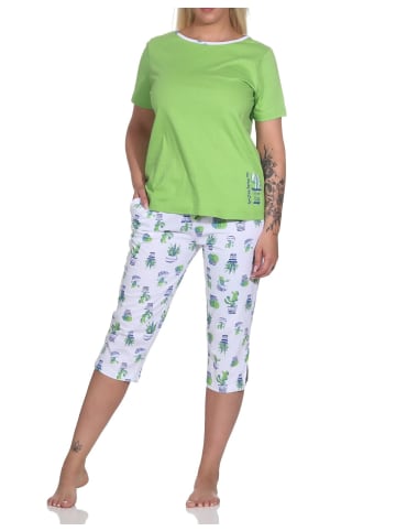 NORMANN Kurzarm Schlafanzug Kaktus Caprihose allover - 78897 in grün