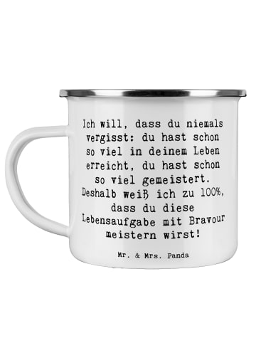 Mr. & Mrs. Panda Camping Emaille Tasse Spruch Trost Erinnerungen... in Weiß