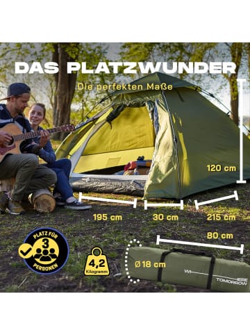 Where Tomorrow Pop Up Kuppel-Wurfzelt für 3 Personen 245x195x120cm grün grün