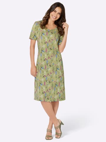 Sieh an! Jerseykleid in lindgrün-khaki-bedruckt