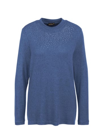 GOLDNER Strickshirt mit Glitzersteinen, Kragen in schieferblau / melange