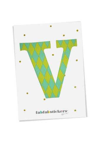 Fabfabstickers Buchstabe "V" aus Stoff in Green-Mix zum Aufbügeln