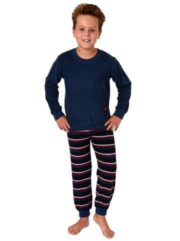 NORMANN Frottee Pyjama langarm Schlafanzug Bündchen und Soccer Fussball - 50721 in blau