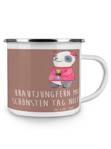 Mr. & Mrs. Panda Kaffeepott Brautjungfern Wunder mit Spruch in Braun Pastell