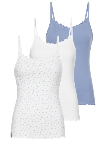 Kangaroos Spaghettitop in weiß + graublau + geblümt