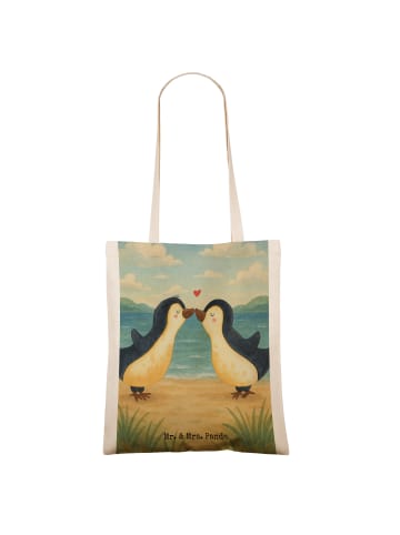 Mr. & Mrs. Panda Tote Bag Pinguine Kuss Design ohne Spruch in Weiß
