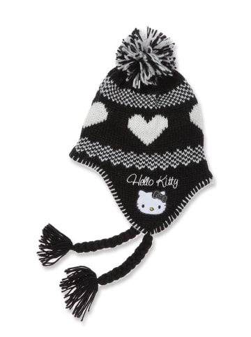 Hello Kitty Peru Damen Mütze mit Bommel Schwarz Weiß in Schwarz