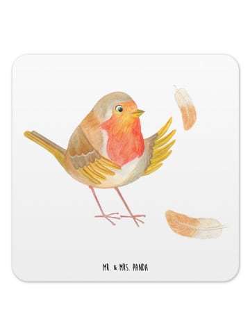 Mr. & Mrs. Panda Untersetzer für Gläser Rotkehlchen Federn ohne ... in Weiß