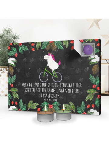 Mr. & Mrs. Panda Adventskalender Einhorn Radfahrer mit Spruch in Kreidetafel