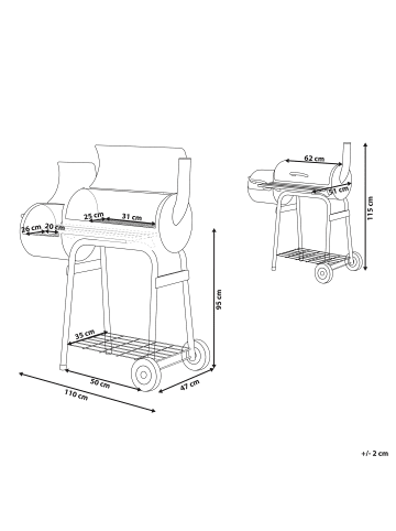 Beliani Holzkohlegrill SATAH in Schwarz - (W) 110 x (H) 115 x (L) 51 cm