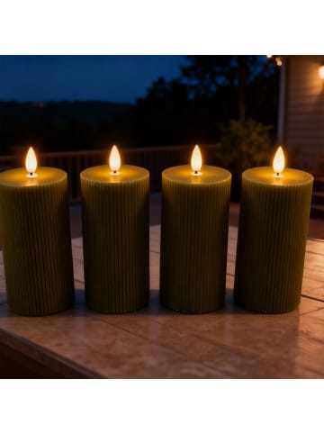 relaxdays 4 x LED Kerzen in Khaki - (H)18 x Ø 7,5 cm