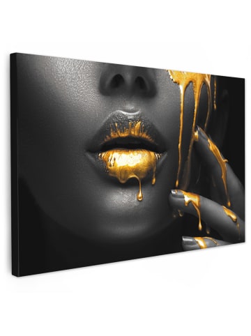 MuchoWow Leinwand Bilder Gesicht gold schwarz