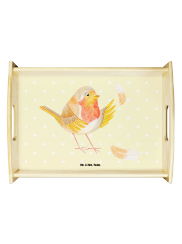 Mr. & Mrs. Panda serviertablett holz Rotkehlchen Federn ohne Spruch in Gelb Pastell