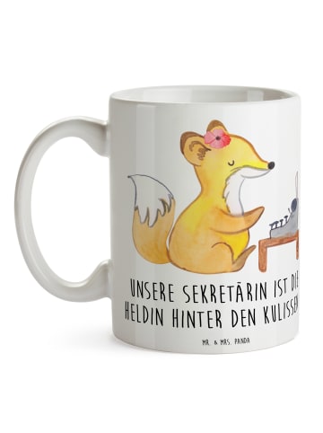 Mr. & Mrs. Panda Kaffeebecher Sekretärin Heldin mit Spruch in Weiß