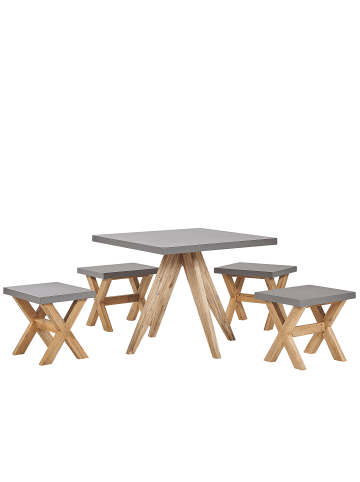 Beliani 5-tlg Gartentisch Set OLBIA in Grau/Braun