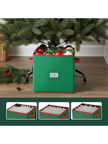 relaxdays Weihnachtskugel-Aufbewahrungsbox in Grün/ Rot - (B)33 x (H)33 x (T)33 cm