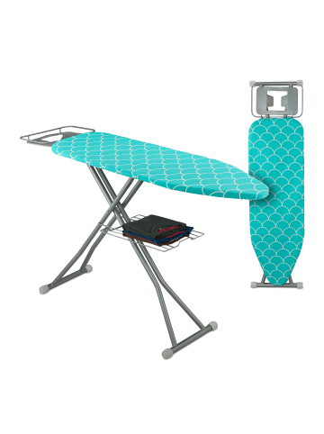 relaxdays Bügelbrett in Türkis/ Silber - 122 x 39,5 cm